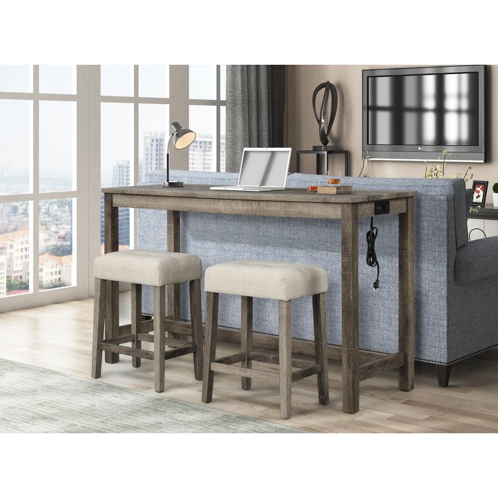 Yosef Black Charcoal Rectangular Wood Counter Height Bar Table