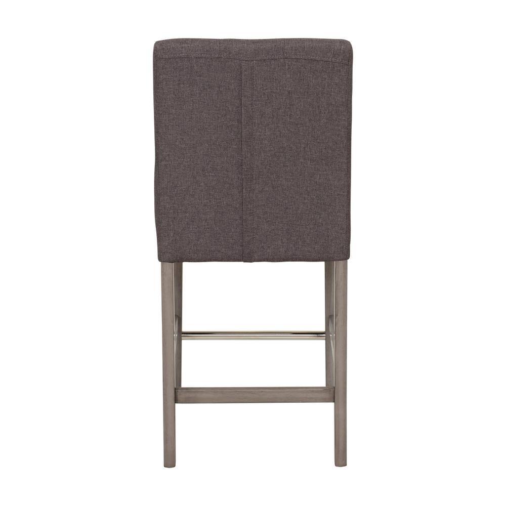 Charcoal Brown Tufted Fabric Counter Height Barstool with Wooden Legs
