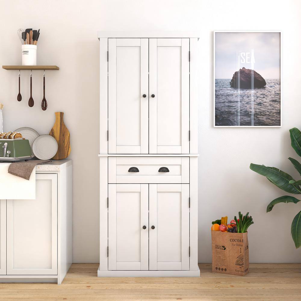 White Shaker Style Freestanding Kitchen Pantry Organizer with Adjustable Shelves