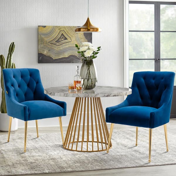 Navy blue dining chairs store with gold legs