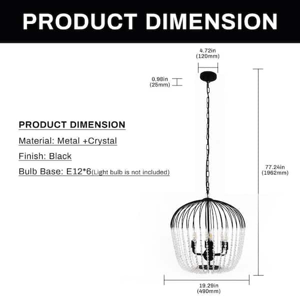 YANSUN 6-Light Black Crystal Pendant, Unique Statement Chandelier