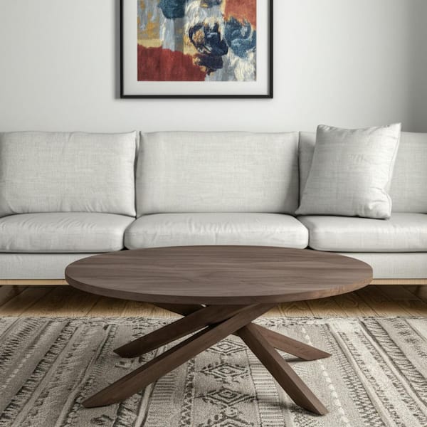42.00 in. Brown Round Solid Wood Coffee Table