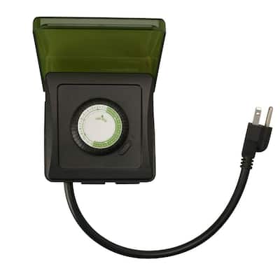 15-Amp 24-Hour Outdoor Plug-In Heavy-Duty Dual-Outlet Mechanical Timer, Black