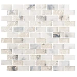 Zalo Vapor White/Blue 12 in. x 12 in. Textured Glass Brick Joint Mosaic Tile (5 sq. ft./Case)