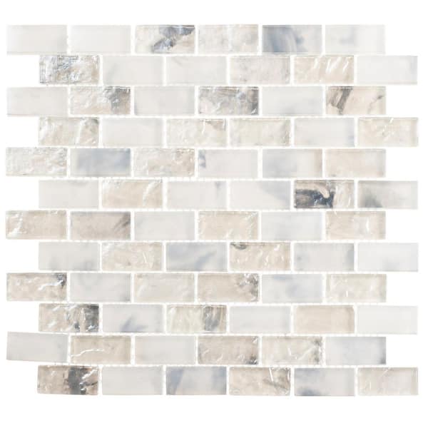 ANDOVA Zalo Vapor White/Blue 12 in. x 12 in. Textured Glass Brick Joint Mosaic Tile (5 sq. ft./Case)