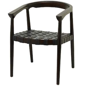 Dark Brown Handmade Woven Teak Wood Dining Chair with Armrests