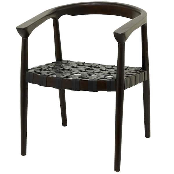 Litton Lane Dark Brown Handmade Woven Teak Wood Dining Chair with Armrests