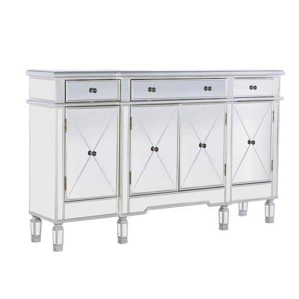 Benjara Silver Wood Top 14 in. Sideboard with 4 Doors and 3 Drawers