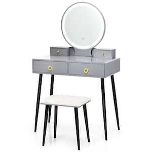 Gray Armoire Vanity Makeup Dressing Table Stool Set 3-Color ighted Mirror W/Drawers 31'' x 16'' x 51.5'' (L x W x H)