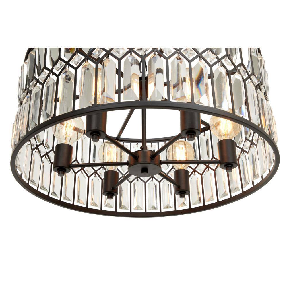 Elegant 24" Black Metal and Crystal Drum Chandelier with Edison Bulbs