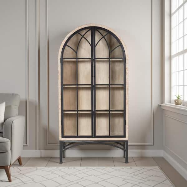 Benjara Veria Whitewash and Black 83 in. Accent Cabinet with