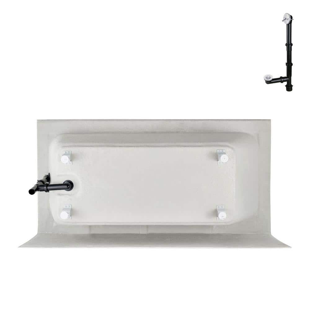 66-Inch Glossy White Acrylic Alcove Bathtub with Right-Hand Drain