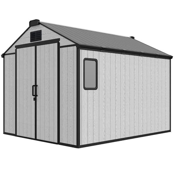 HOMMOW 8 ft. W x 10 ft. D Outdoor Large Plastic Resin Storage Shed w/ floor included and Air Vent for Backyard Lawn 80 sq. ft.