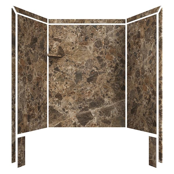 Royale 36 in. x 60 in. x 80 in. 11-Piece Easy Up Adhesive Alcove Bathtub/Shower Wall Surround in Breccia Paradiso