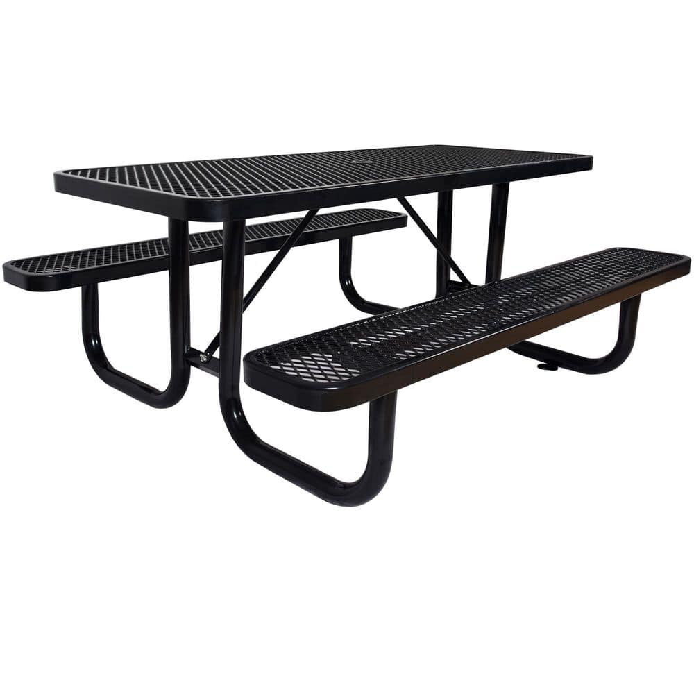Tatayosi 6 ft. tall rectangular outdoor steel black picnic table with umbrella handle JH
