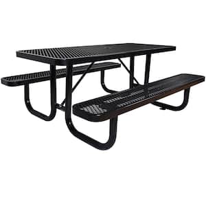 6 ft. tall rectangular outdoor steel black picnic table with umbrella handle
