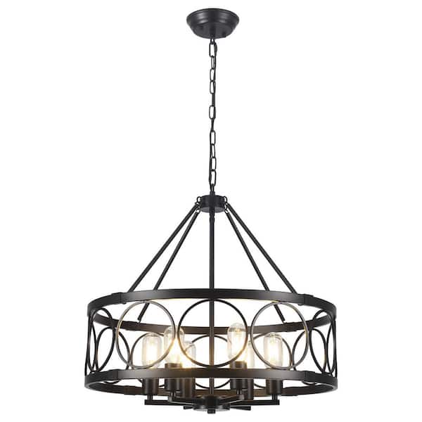 6-Light Black Farmhouse Chandelier with Metal Shade for Dining Room