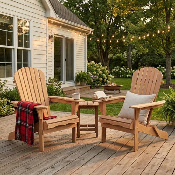 SUNRINX Light Brown Solid Cedar Wood Folding Adirondack Chair Set