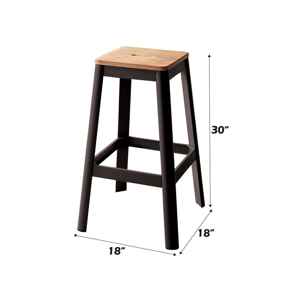 Natural Pine & Black Metal 30" Backless Bar Stool