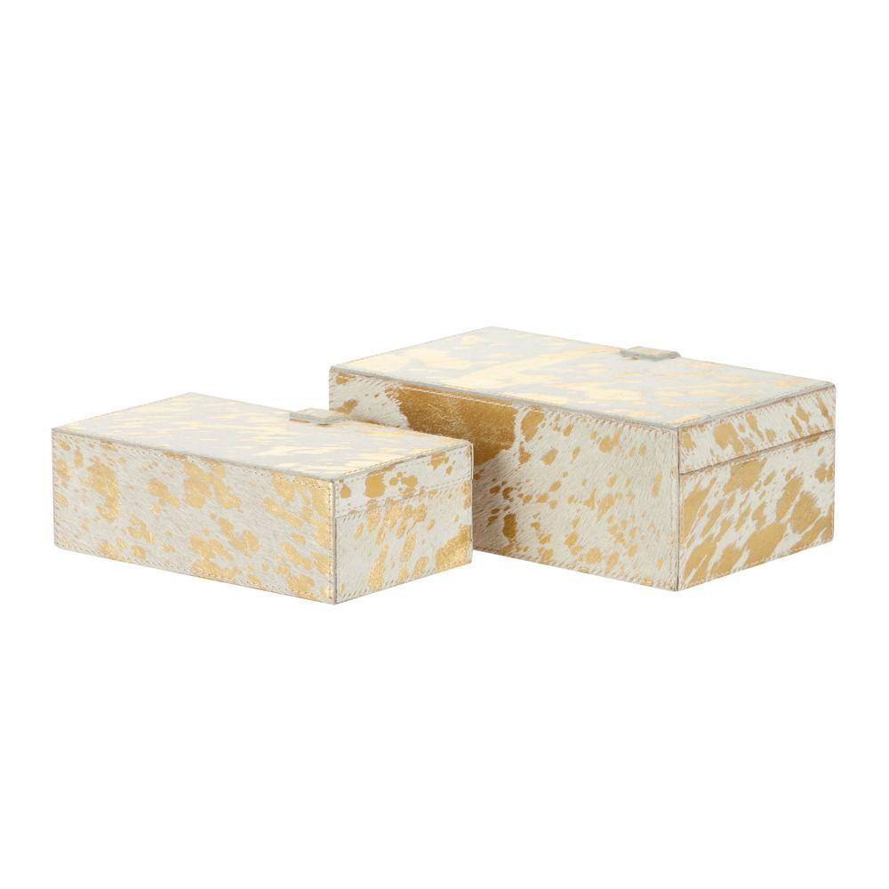 Glam Gold Leather Rectangular Decorative Box Set