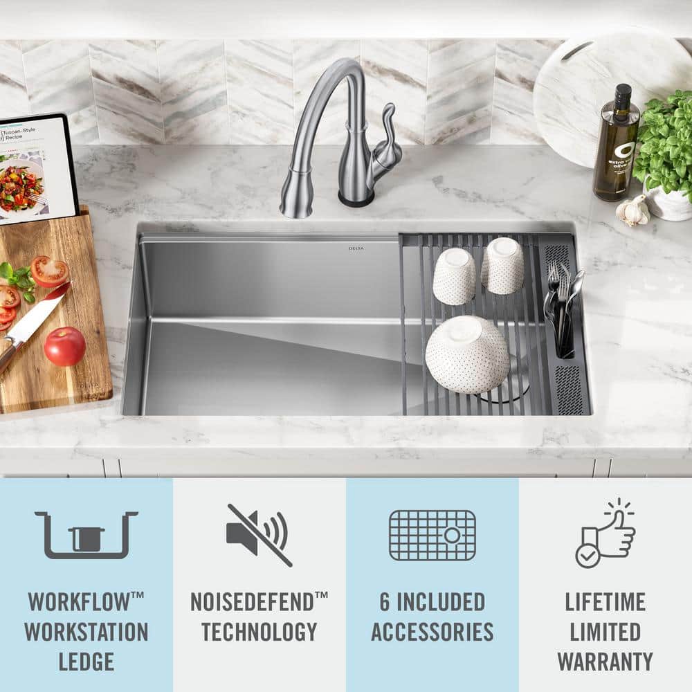 32" Stainless Steel Single Bowl Drop-in Kitchen Sink with Drainboard