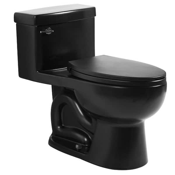 Satin Black One Piece Toilet Ceramic Rounded Base with Elongated Toilet Bowl, 1.28 GPF Single Flush & Soft-Close Seat