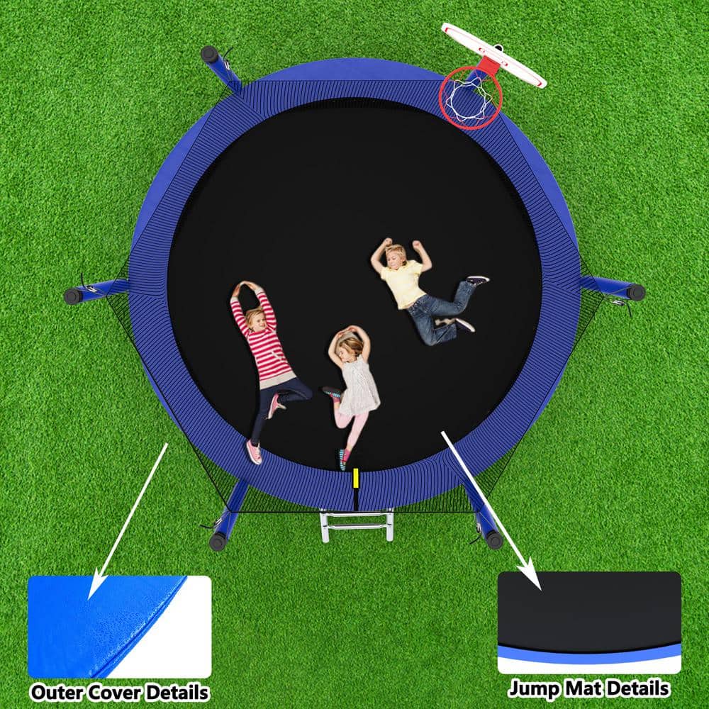 Blue 8 ft. Round Outdoor Trampoline with Enclosure Net