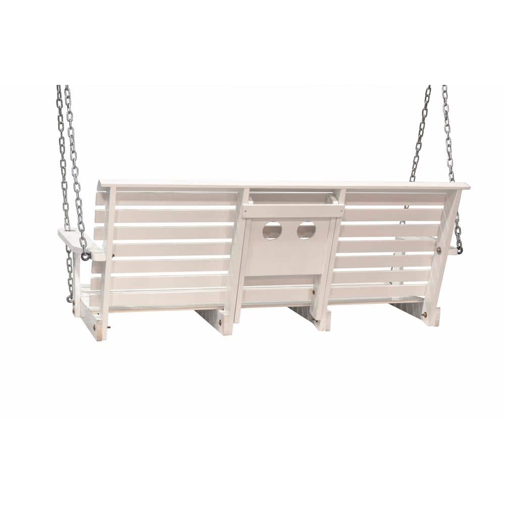 White Poplar Wood 2-Person Outdoor Porch Swing with Cup Holders
