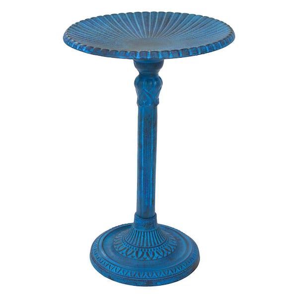 Sunnydaze Art Deco Sunburst Metal Birdbath - Blue Patina - 14 in.