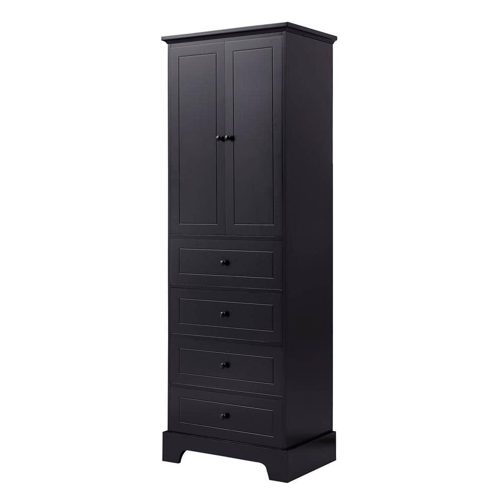 Painted Finish 23.6 in. W x 15.7 in. D x 68.1 in. H Black Linen Cabinet ...