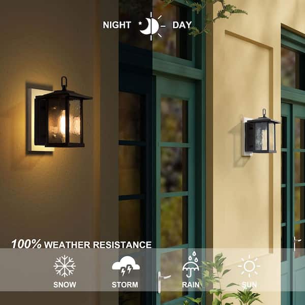 Modern Black Outdoor Wall Sconce, Farmhouse Lantern Coach Light with Waterglass Shade, 1-Light Porch Patio Deck Lighting