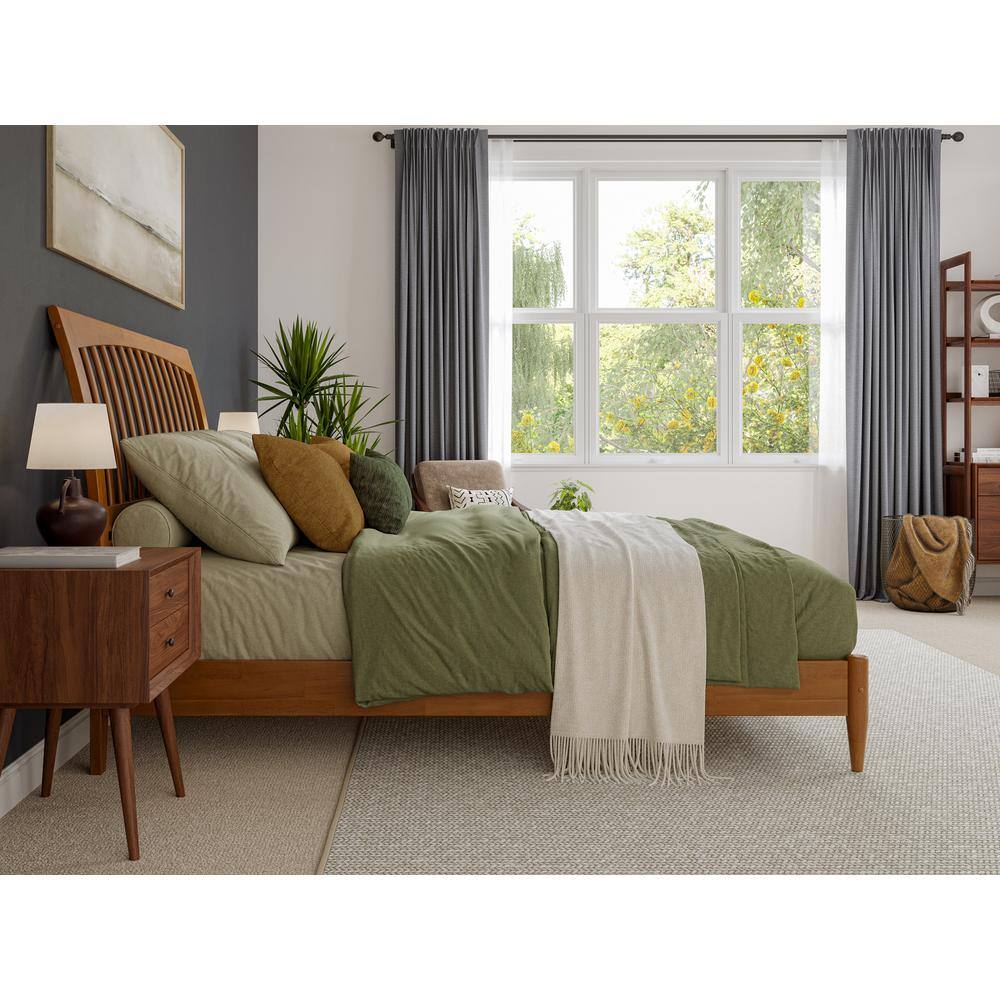 Orleans Queen Light Toffee Wood Platform Bed with Slatted Headboard