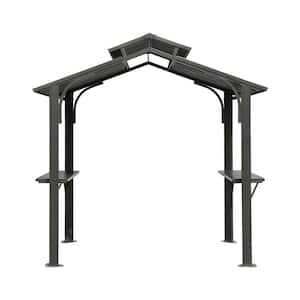 8 ft. x 5 ft. Dark Gray Hardtop Grill Gazebo with 2 Side Shelves and Ceiling Hooks