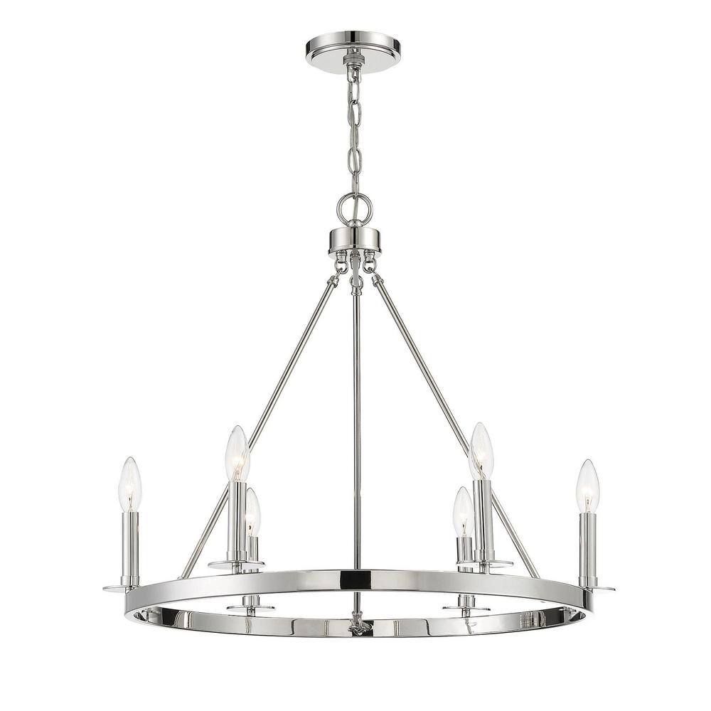 Polished Nickel 6-Light Wagon Wheel Chandelier