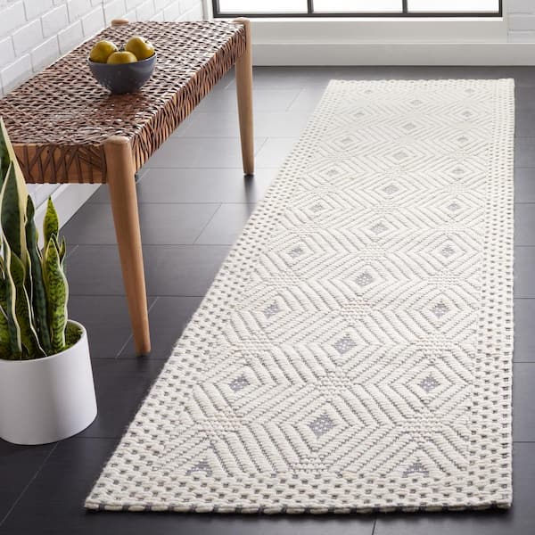 Marbella Ivory Grey 2 ft. X 9 ft. Geometric Plaid Runner Rug