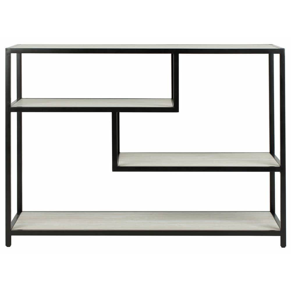 Beige and Black Geometric Wood Console Table with Storage