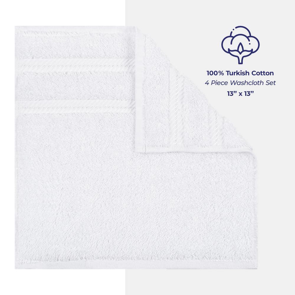 Luxury White Turkish Cotton 4-Piece Washcloth Set