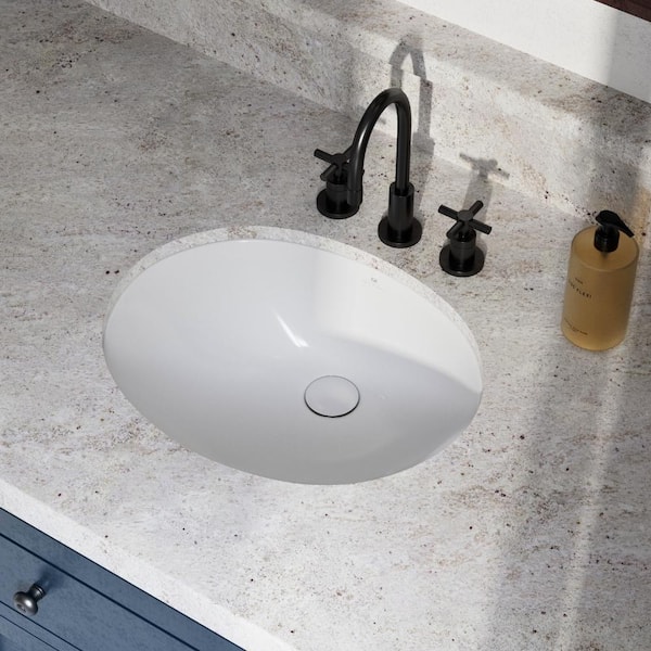 Los Flexi 20. in Oval Undermount Bathroom Sink with Overflow Hole, Durable White Vitreous China Vanity Sink for Compact Bathrooms