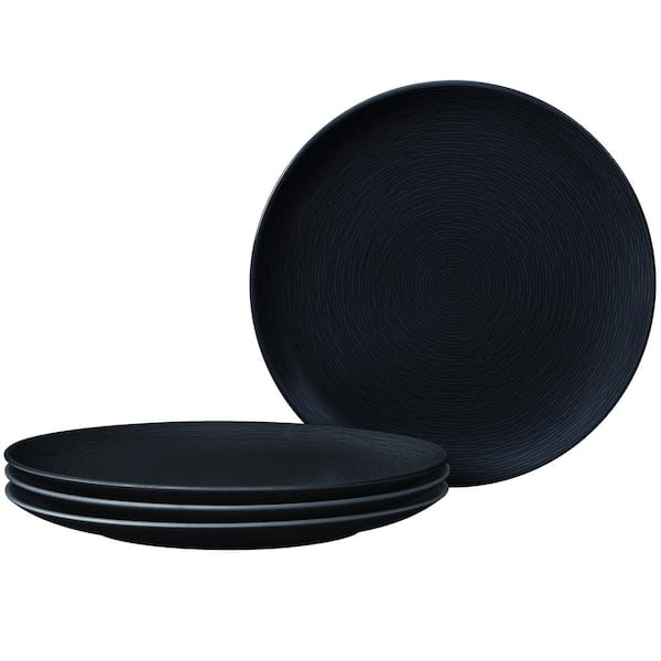 Colorscapes Black-on-Black Swirl 11 in. (Black) Porcelain Coupe Dinner Plates, (Set of 4)