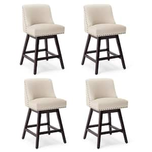 26 in. Wood 360 Free Swivel Upholstered Bar Stool with Back, Performance Fabric in Linen (Set of 4)