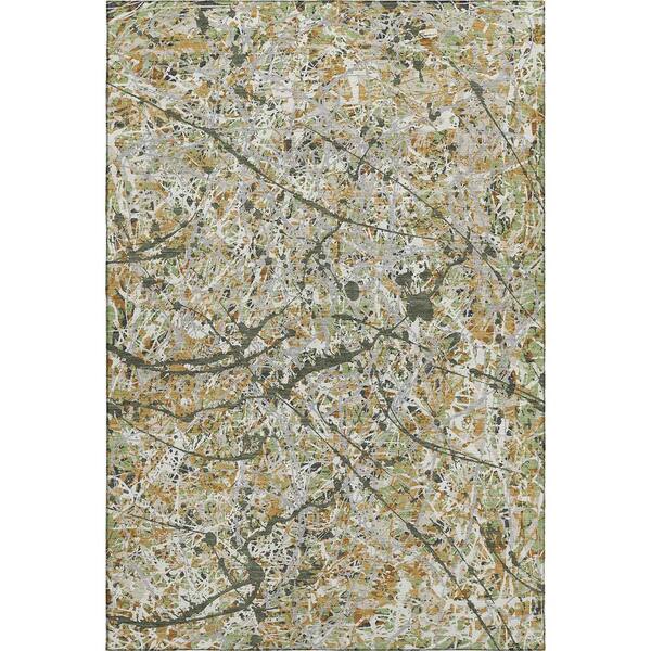 Mayfield Premium Machine Washable Abstract AMF2389 Olive 10 ft. x 14 ft. Area Rug