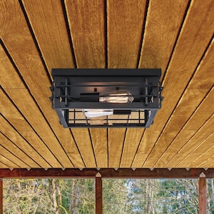 Bel Air 2-Light Black Outdoor Flush Mount Ceiling Light Fixture with Clear Glass