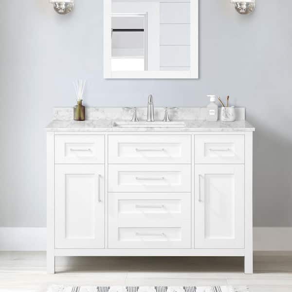 Tahoe 48 in. Single Sink Freestanding White Bath Vanity with White Engineered Marble Top (Assembled)
