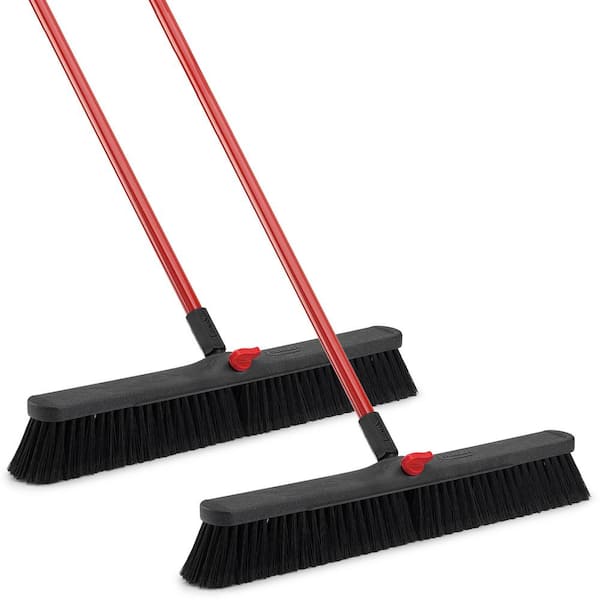 24 in. High Power Smooth Surface Push Broom with 60 in. Steel Handle (2-Pack)