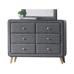 16.14 in. Gray 6-Drawer Wooden Dresser Without Mirror