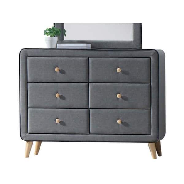 Benjara 16.14 in. Gray 6-Drawer Wooden Dresser Without Mirror