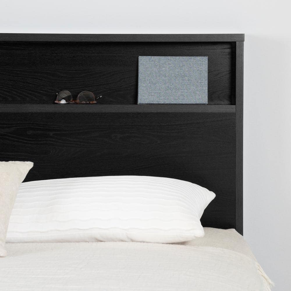 Black Oak Full Headboard with Storage Shelf