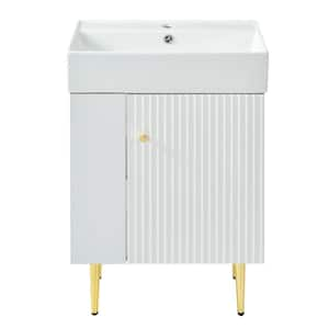 21.60 in. W x 12.20 in. D x 33.90 in. H Freestanding Bath Vanity in White with Single Ceramic Top Sink Left Side Storge