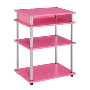 Designs2Go 23.75 in. W Rectangle Pink/Chrome Particle Board No Tools Printer Stand with Shelves