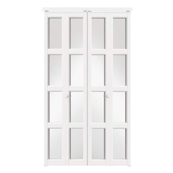 TENONER 48 in. x 80 in. 4 Lite, Mirrored Glass, Solid Core, MDF, PVC Covering Bi-Fold Door with Hardware Kits